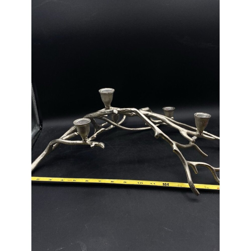 Cast Aluminum Silver Tone Metal Manzanita Branch 5 Candle Holder Centerpiece - Picture 9 of 13